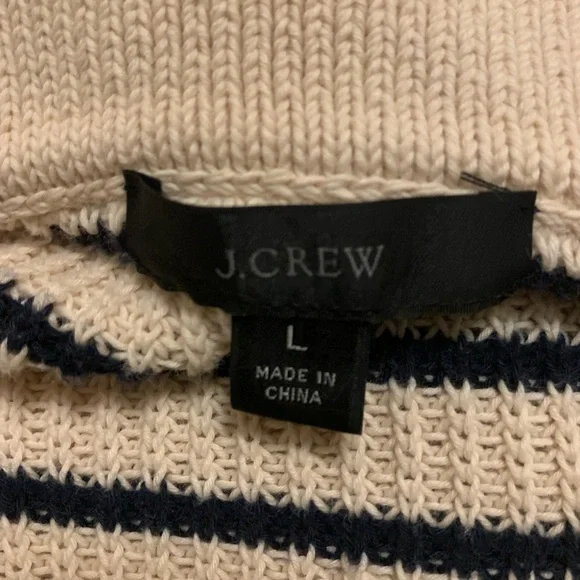 J. Crew Cream and Black Striped V-Neck Sweater size large euc - Picture 3 of 6